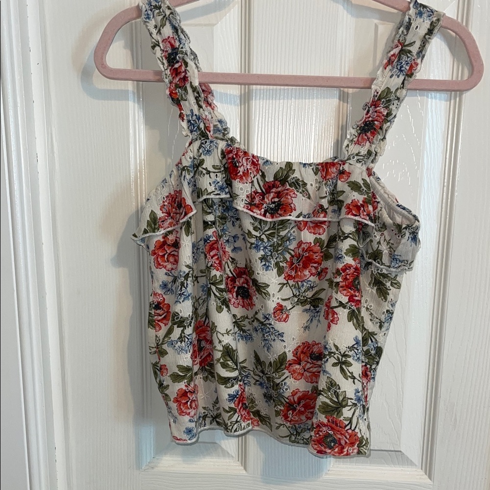 American Eagle  tank top for women Outfitters Floral Ruffle Blouse -size Small